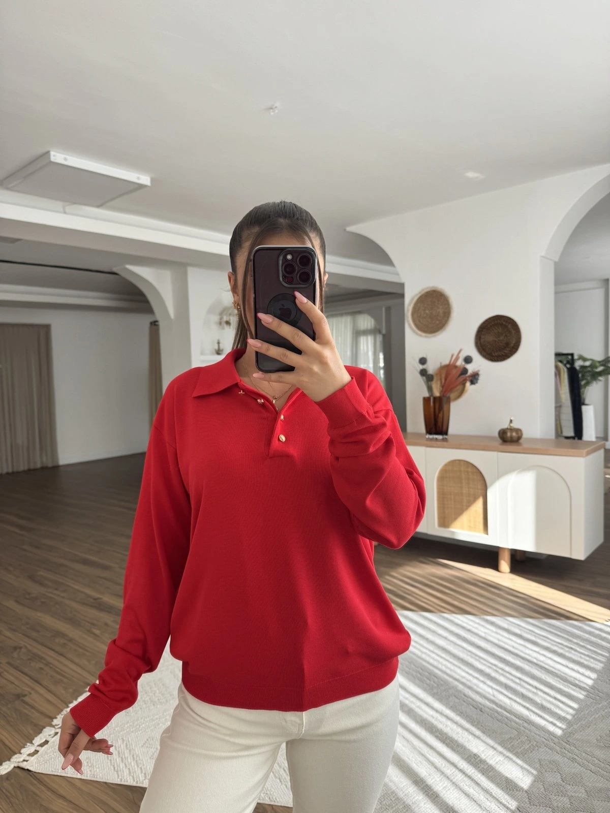 POLO YAKA GOLD DÜĞME VİSKON TRİKO - KIRMIZI - Görsel 1