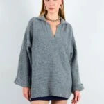 POLO YAKA KENDİNDEN KOL KAZAK - GRİ