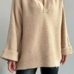 POLO YAKA KENDİNDEN KOL KAZAK - BEJ