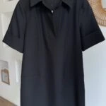 POLO YAKA SPOR DİKİŞ LİKRALI VİSKON ELBİSE - SİYAH