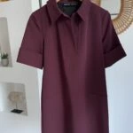 POLO YAKA SPOR DİKİŞ LİKRALI VİSKON ELBİSE - BORDO