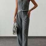 POPLİN KEMERLİ ÇİFT CEP BOL PAÇA PANTOLON - GRİ