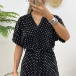 PUANTİYE AKORDİYON KUMAŞ BEL KUŞAKLI TULUM - SİYAH