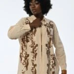 PUL VE NAKIŞ İŞLEME PAMUK GÖMLEK - AÇIK BEJ