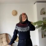 REGLAN KOL KİLİM DESEN YÜN KARIŞIM SALAŞ KAZAK - LACİVERT