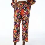 RENKLİ DESENLİ BEL LASTİK CEPLİ MODAL PANTOLON - RENKLİ