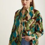 RENKLİ DESENLİ TEK CEP  PAMUK GÖMLEK - YEŞİL