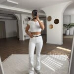 RENKLİ LİKRALI İSPANYOL JEAN - BEYAZ