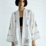 RENKLİ NAKIŞ İŞLEME PAMUK KİMONO - NATUREL