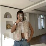 RENKLİ NAKIŞLI PAMUK ASTARLI YELEK - BEJ