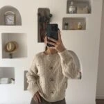 RENKLİ TAŞ DİKİM BİSİKLET YAKA KAZAK - BEJ