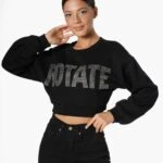 ROTATE TAŞ BASKI CROP SWEAT - SİYAH