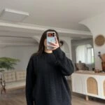 SAÇ ÖRGÜ BİSİKLET YAKA SALAŞ KAZAK - SİYAH