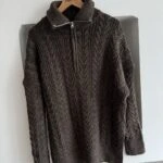 SAÇ ÖRGÜ FERMUARLI SALAŞ KAZAK - KAHVE MELANJ