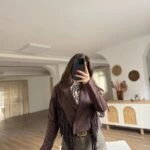 SAÇAKLI CROP SÜET CEKET - KAHVE