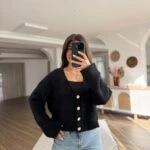 SAKALLI GOLD DÜĞME CROP HIRKA - SİYAH