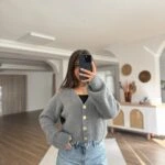 SAKALLI GOLD DÜĞME CROP HIRKA - GRİ