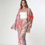 ŞAL DESEN SATEN KİMONO - RENKLİ COLOR-12