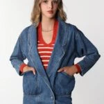 ŞAL YAKA KOT CEKET - KOYU MAVİ