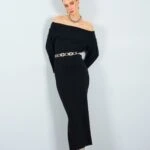 ŞAL YAKA UZUN TRİKO ELBİSE - SİYAH