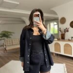 SALAŞ GÖMLEK ETEKLİ ŞORT JEAN TAKIM - LACİVERT