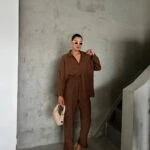 SALAŞ GÖMLEK YIRTMAÇ PANTOLON TAKIM - KAHVE