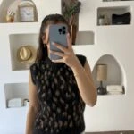 ŞARDONLU DESENLİ BİSİKLET YAKA SÜETER - SİYAH CAMEL