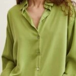 SATEN ARKA OVAL UZUN GÖMLEK - YEŞİL