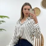 SATEN ÇİZGİLİ GÖMLEK - LACİVERT ÇİZGİLİ