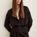 SEDEF DÜĞME BASİC SATEN GÖMLEK - SİYAH