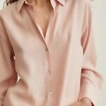 SEDEF DÜĞME V YAKA İNCE VİSKON GÖMLEK - PUDRA