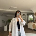 ŞEKİL DOKU PAMUK SALAŞ GÖMLEK - BEYAZ