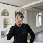 ŞERİT AJURLU BİSİKLET YAKA KAZAK - SİYAH