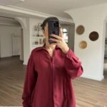 ŞERİT DOKU VİSKON GÖMLEK - BORDO