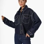 ŞERİT TAŞ DİKİŞ ÇİFT CEP KOT CEKET - LACİVERT