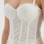 SERPME TAŞ BASKI KORSELİ ARKA AYARLI BUSTİYER - BEYAZ