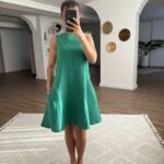 SIFIR KOL ARKA FERMUAR KETEN ELBİSE - ÇİMEN YEŞİLİ