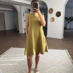 SIFIR KOL ARKA FERMUAR KETEN ELBİSE - YAĞ YEŞİL