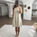 SIFIR KOL CEPLİ SIRT FERMUAR VİSKON PAMUK ELBİSE - TAŞ