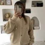 SIFIR YAKA CEPLİ DÜĞME DETAYLI YUMUŞAK DOKU CEKET MODEL HIRKA - CAMEL