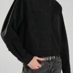 SIFIR YAKA DİKİŞ DETAY ASTARLI SUNİ DERİ CEKET - SİYAH