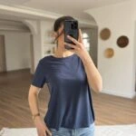 SIFIR YAKA İNCE VİSKON BASİC TİŞÖRT - İNDİGO