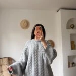 SİMLİ GENİŞ ÖRGÜ REGLAN KOL SALAŞ KAZAK - GRİ