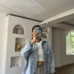 SIRA TAŞ BASKI ETEĞİ OVAL JEAN GÖMLEK CEKET - AÇIK MAVİ