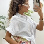 SIRT ÇİÇEK DESEN PANO KISA KOL GÖMLEK - BEYAZ