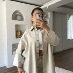 SIRT DOKUMA FİLE PAMUK ARKA UZUN SALAŞ GÖMLEK - NATUREL