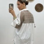 SIRT FİLE DETAYLI GÖMLEK - EKRU