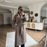 SIRT KAPAK ASTARLI BRİTLİ UZUN PAMUK TRENÇ - VİZON