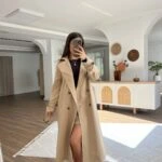 SIRT KAPAK KRUVAZE REGLAN KOL UZUN VİSKON TRENÇ - CAMEL