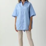 SIRT PENCERELİ KETEN GÖMLEK - AÇIK MAVİ